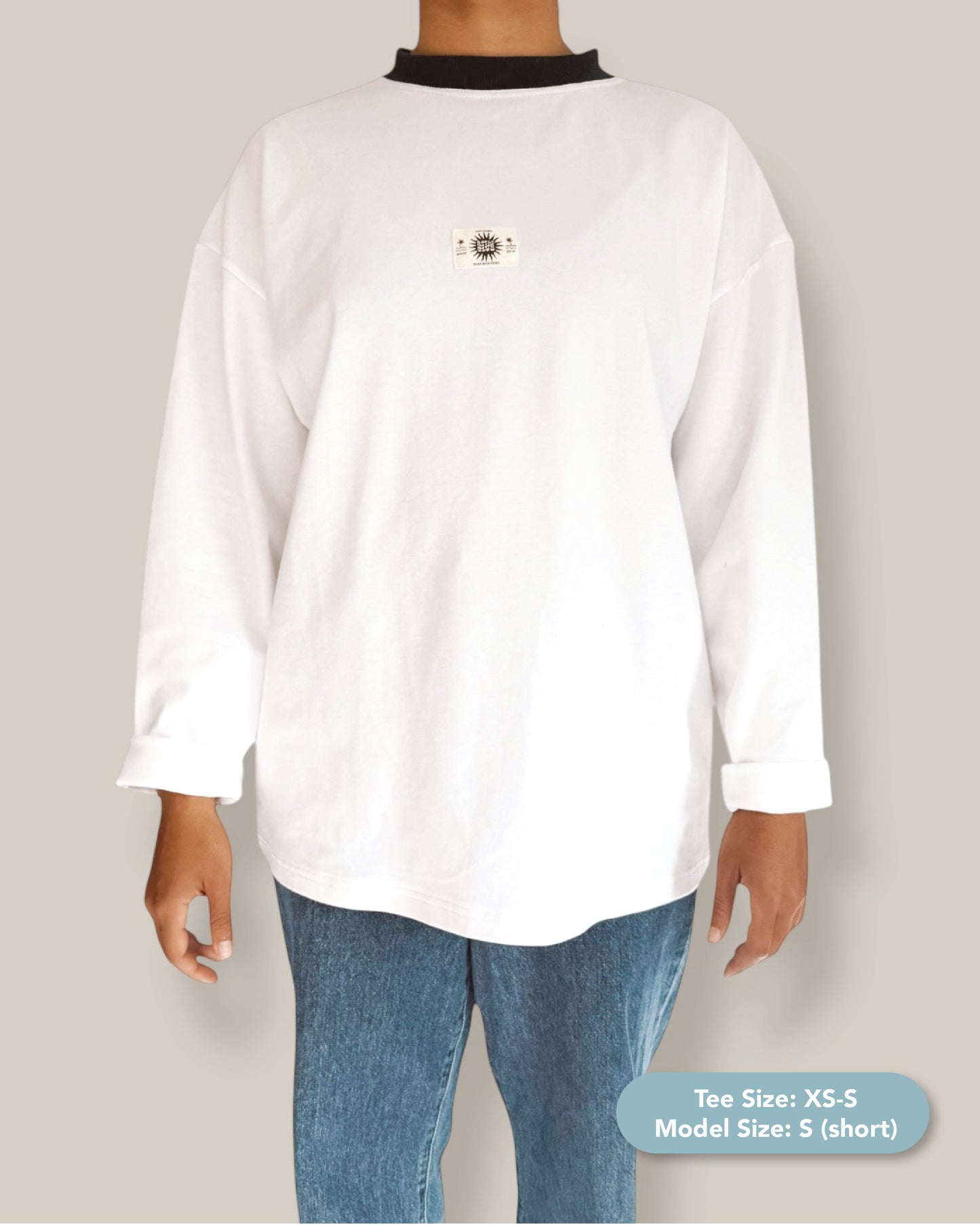 Unisex Classic White Long Sleeve (Teal Collar)