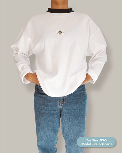 Unisex Classic White Long Sleeve (Teal Collar)