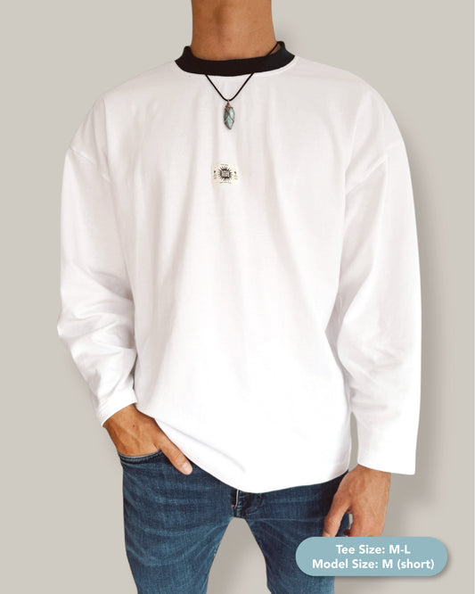 Unisex Classic White Long Sleeve (Teal Collar)