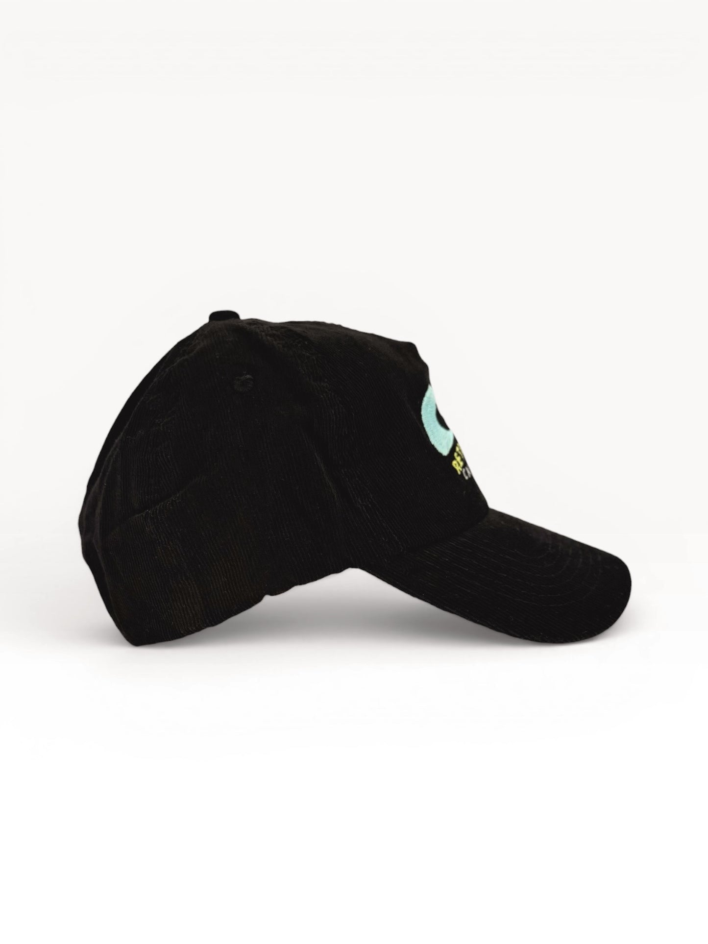 Retro 5 Panel Corduroy Cap - Black "Surfs Up"