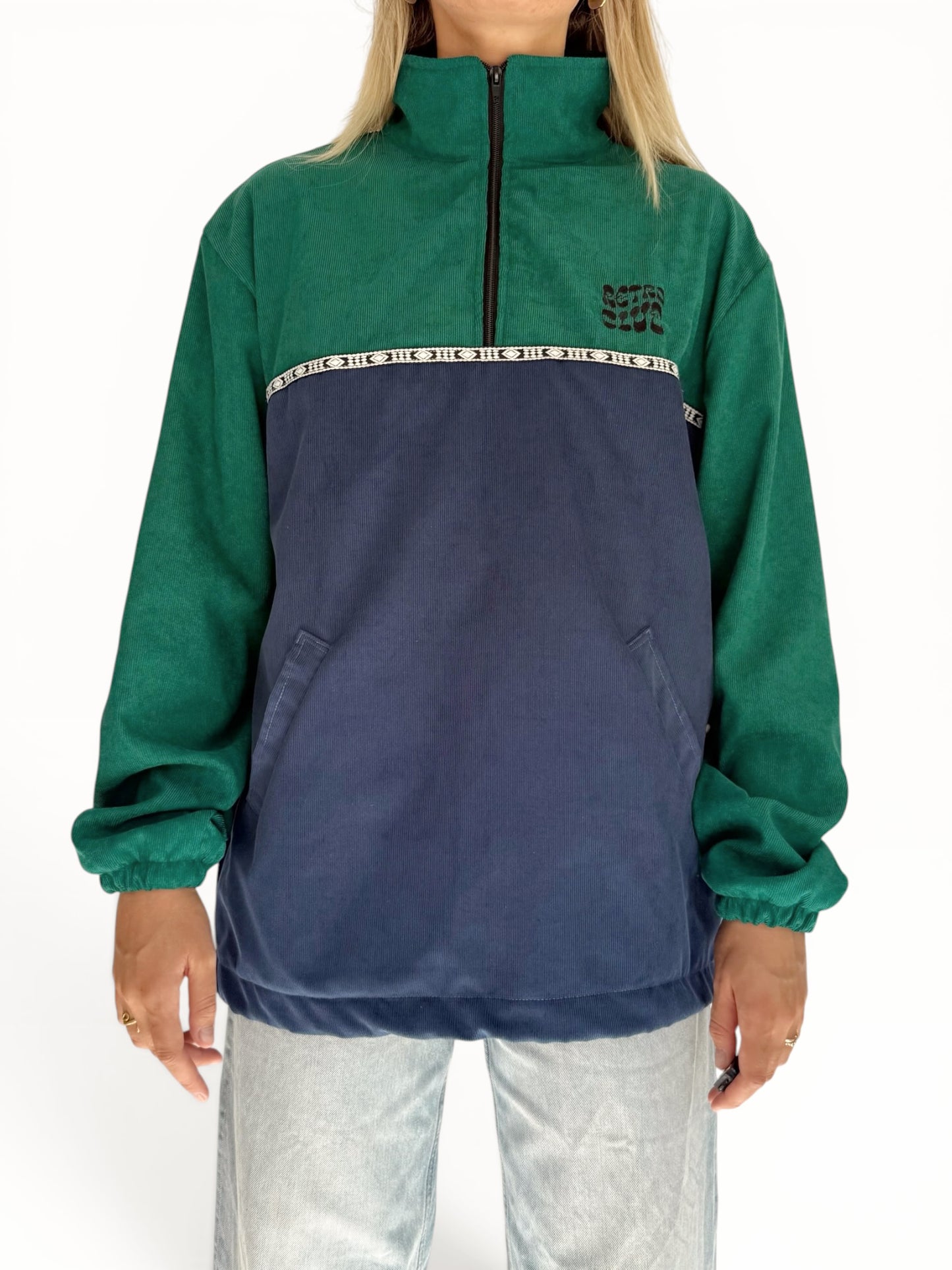 Dawn Corduroy Quarter-zip (Emerald & Navy)