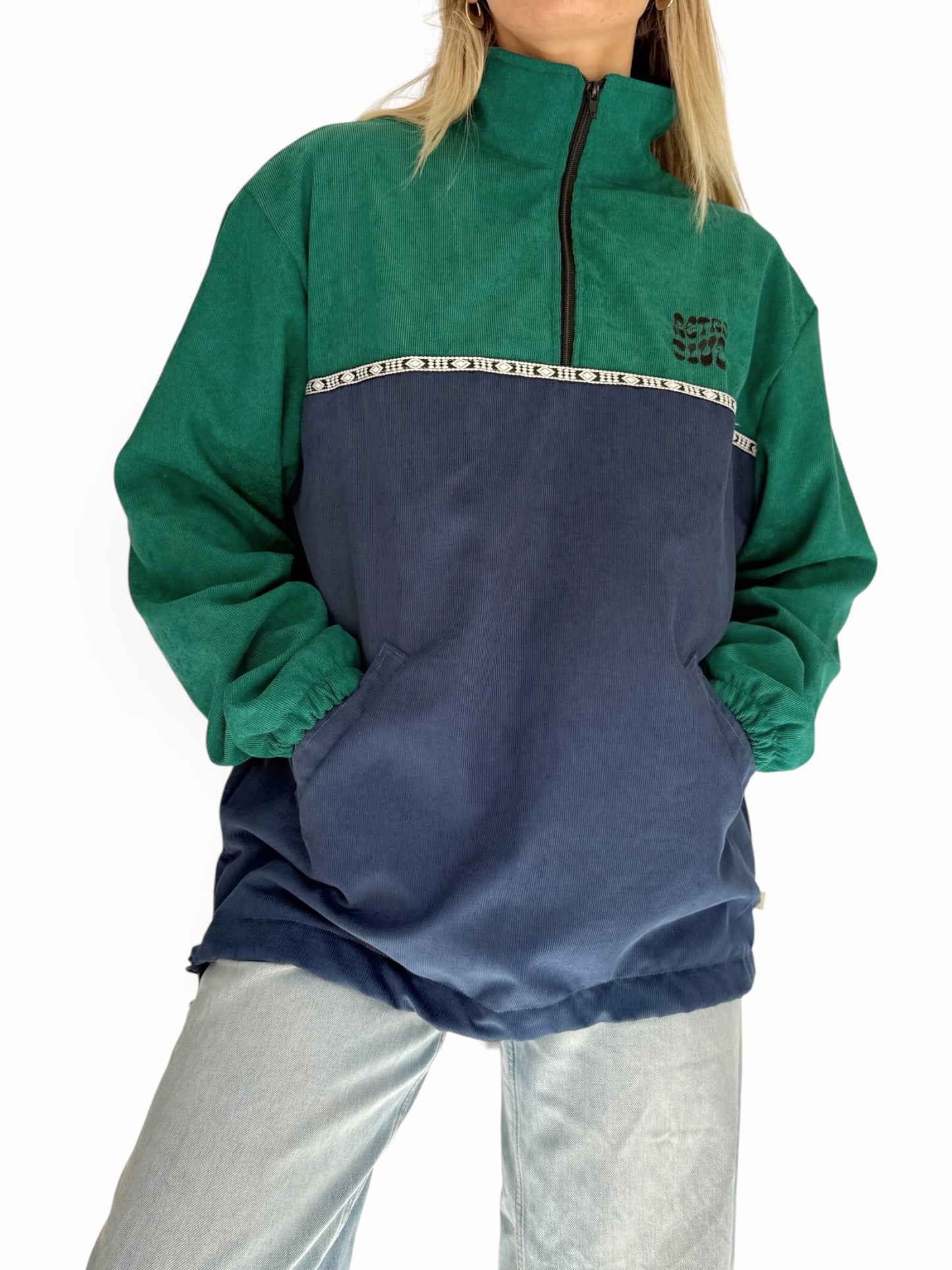 Dawn Corduroy Quarter-zip (Emerald & Navy)