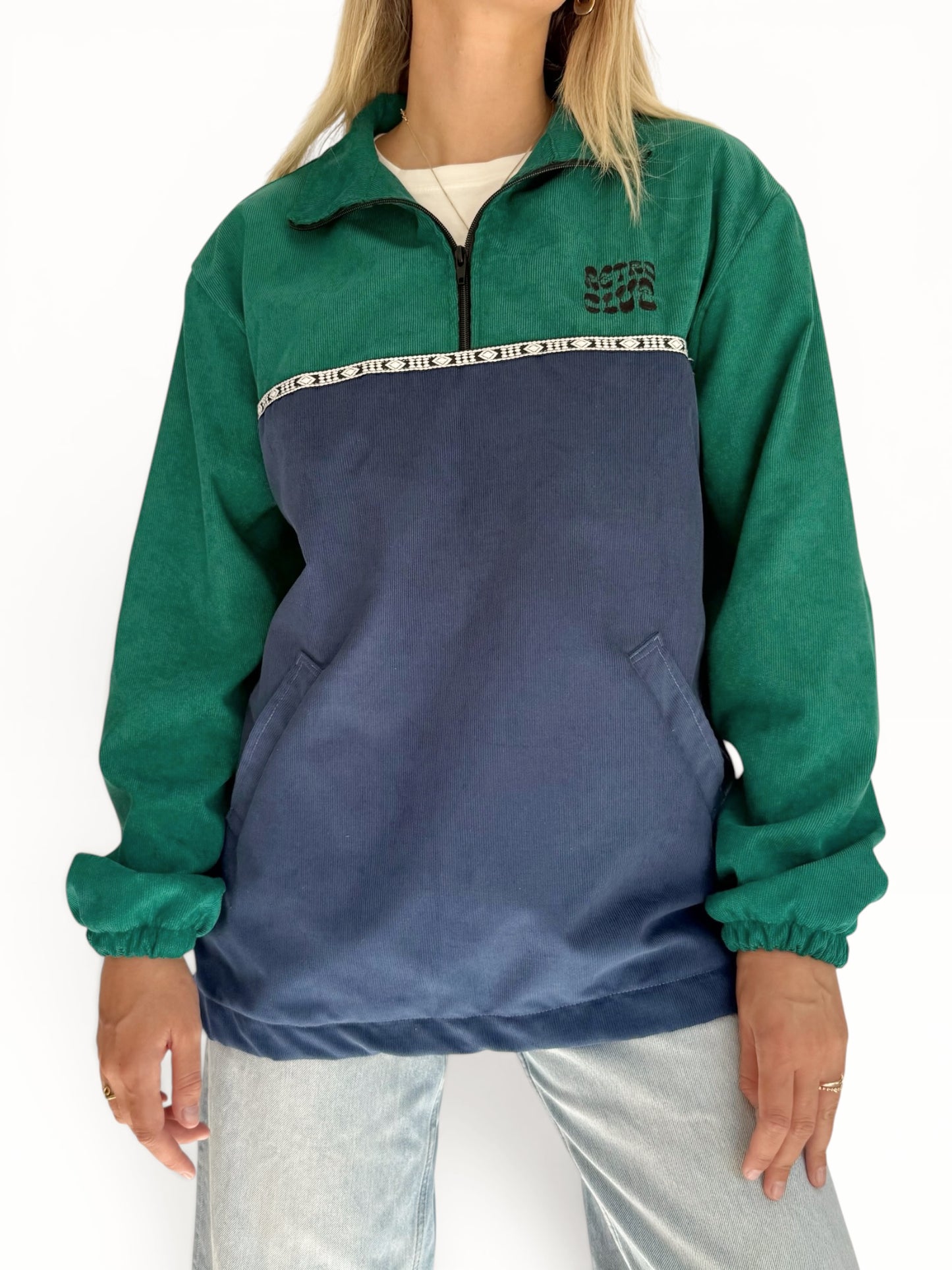 Dawn Corduroy Quarter-zip (Emerald & Navy)