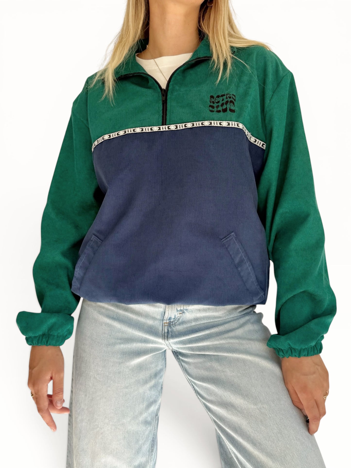 Dawn Corduroy Quarter-zip (Emerald & Navy)