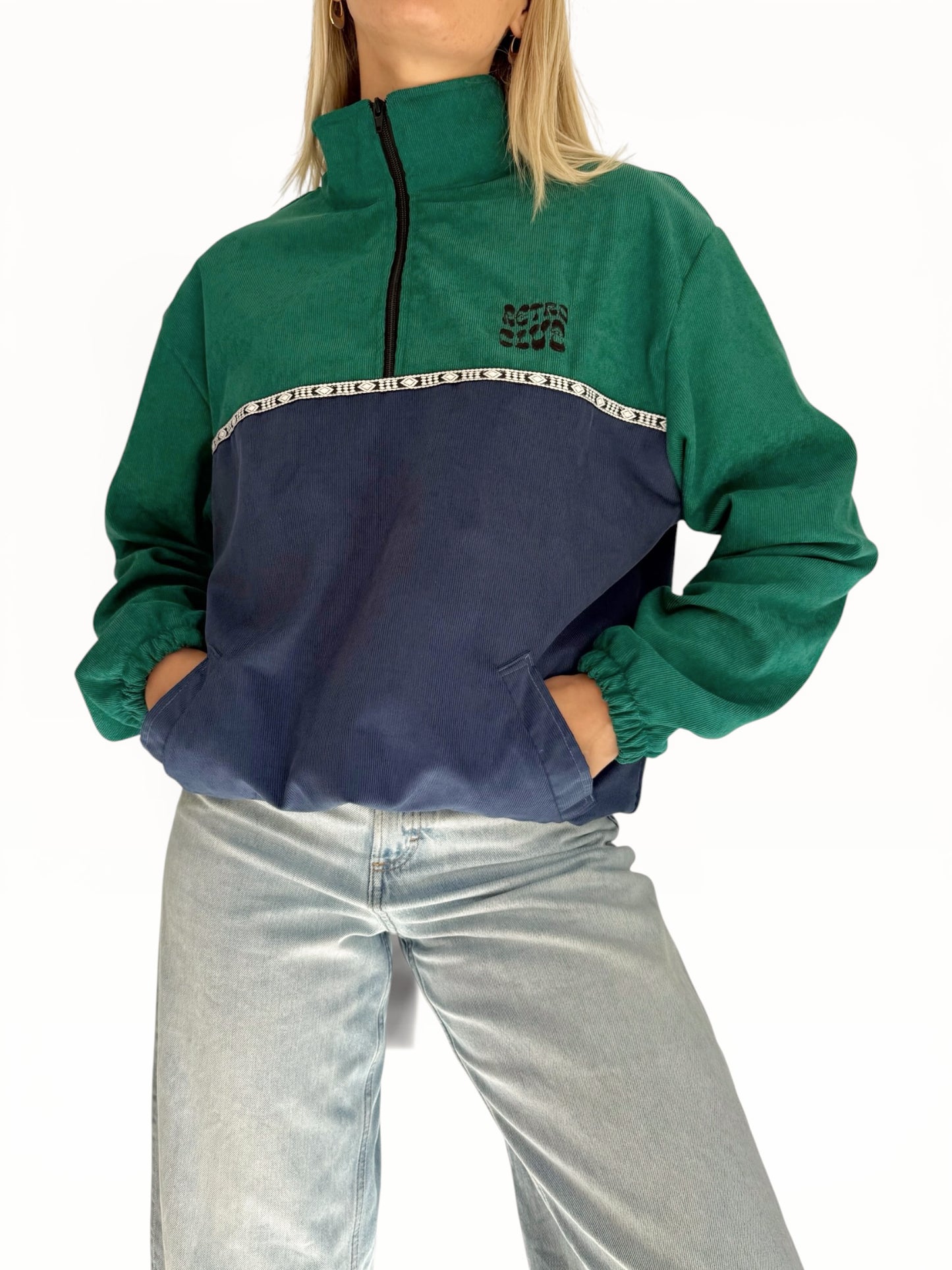Dawn Corduroy Quarter-zip (Emerald & Navy)