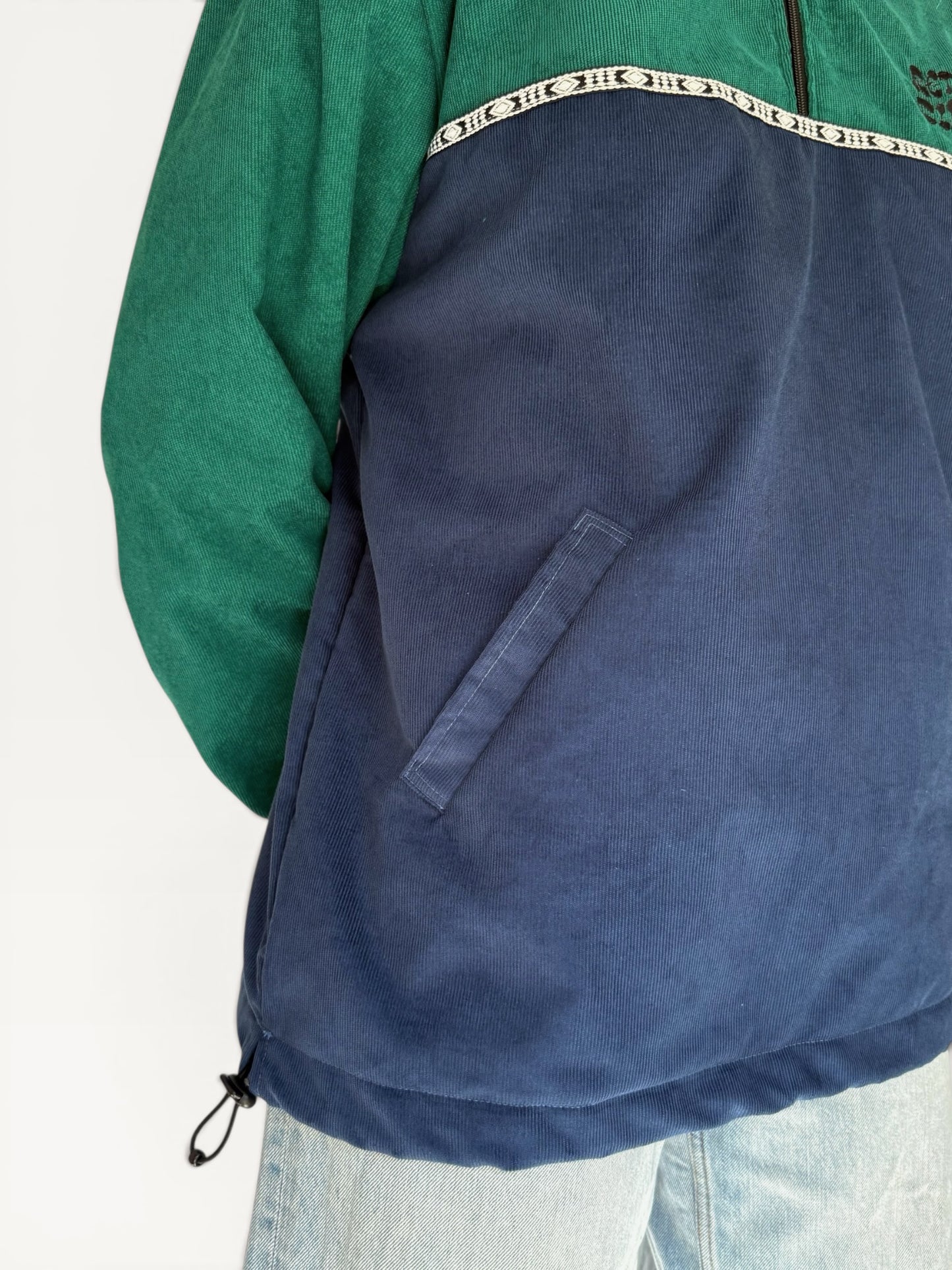 Dawn Corduroy Quarter-zip (Emerald & Navy)