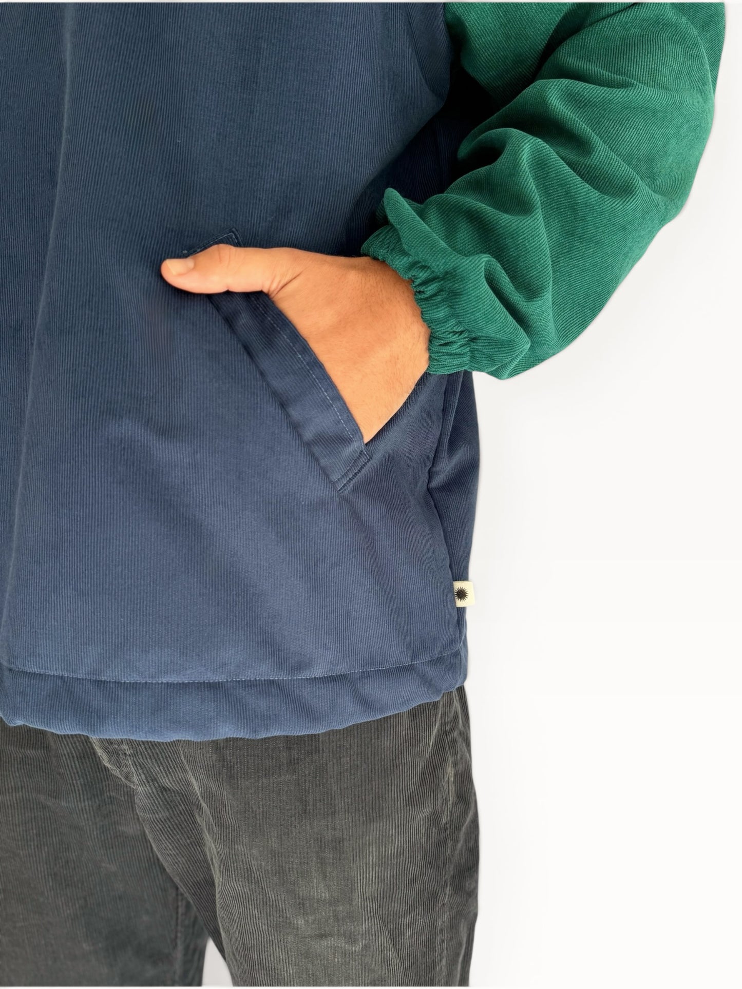 Dawn Corduroy Quarter-zip (Emerald & Navy)