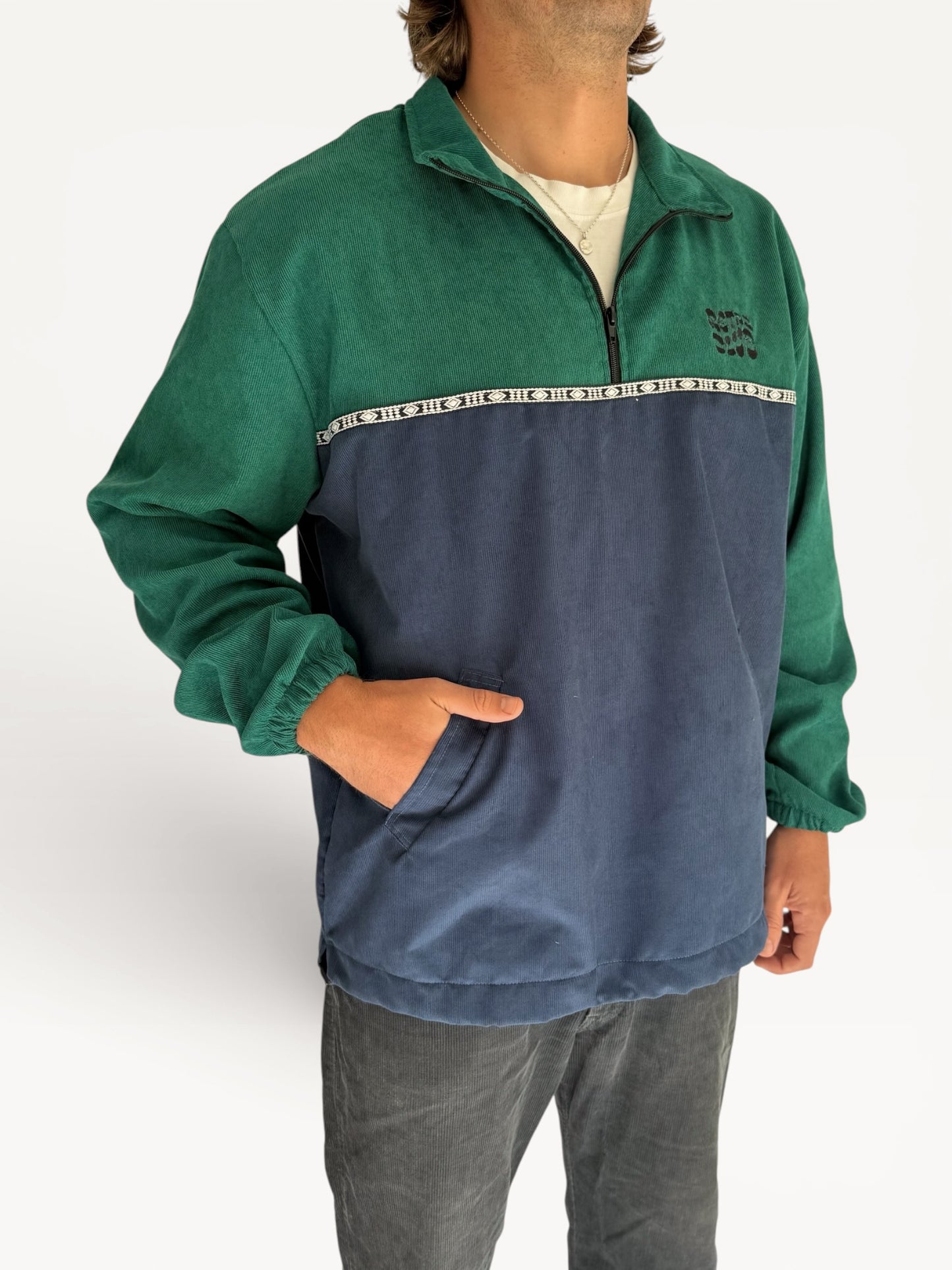 Dawn Corduroy Quarter-zip (Emerald & Navy)