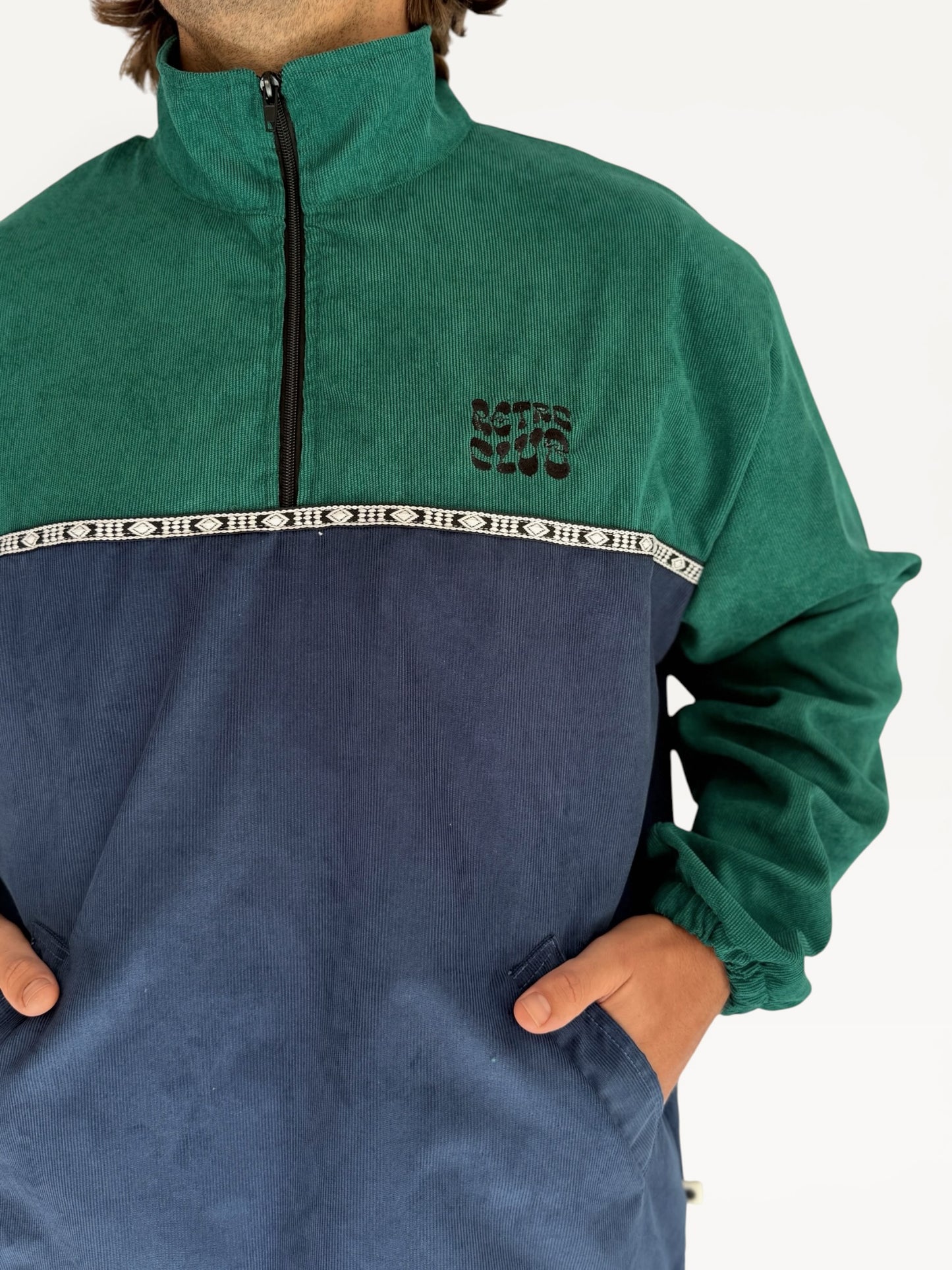Dawn Corduroy Quarter-zip (Emerald & Navy)