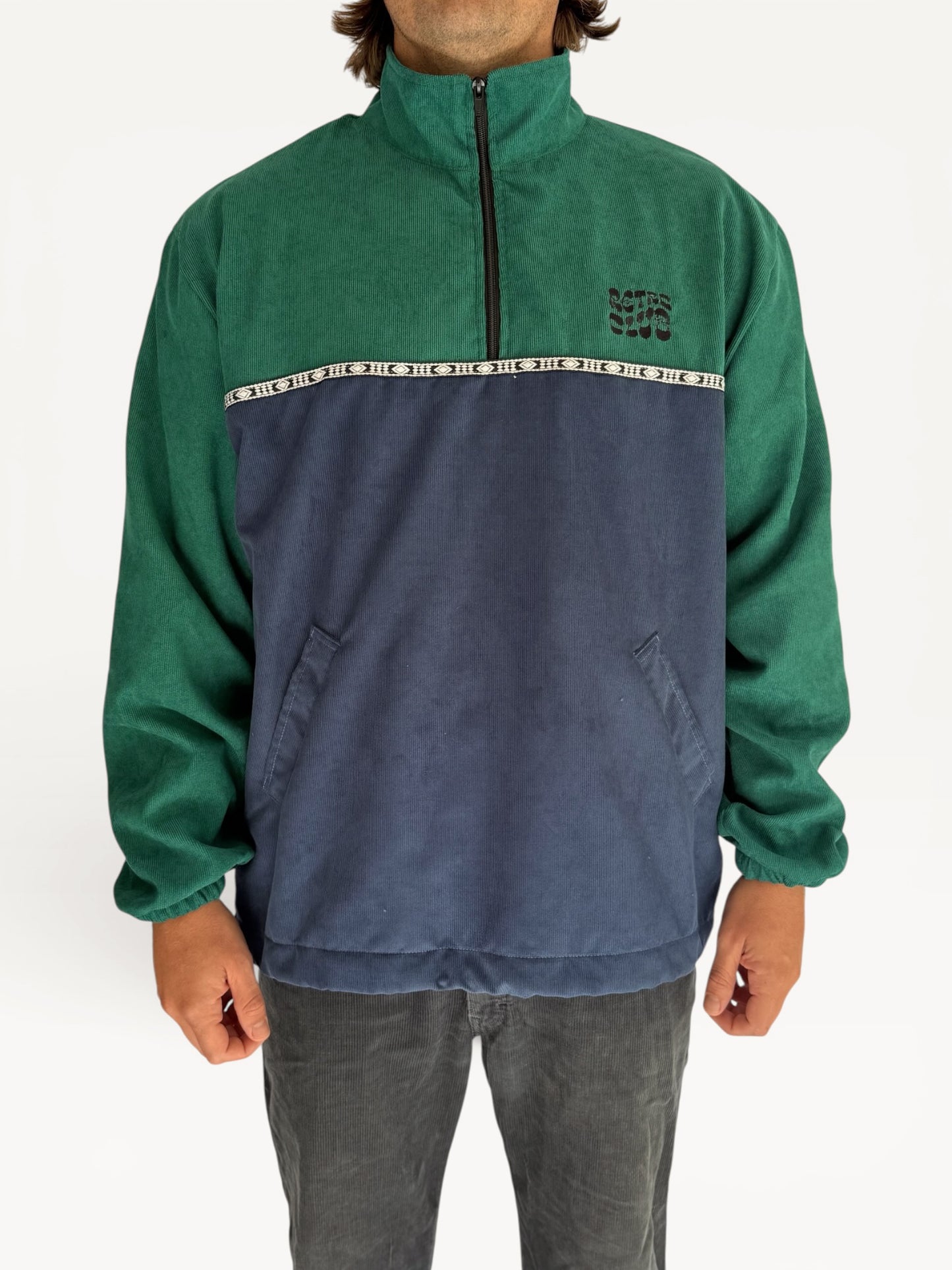 Dawn Corduroy Quarter-zip (Emerald & Navy)